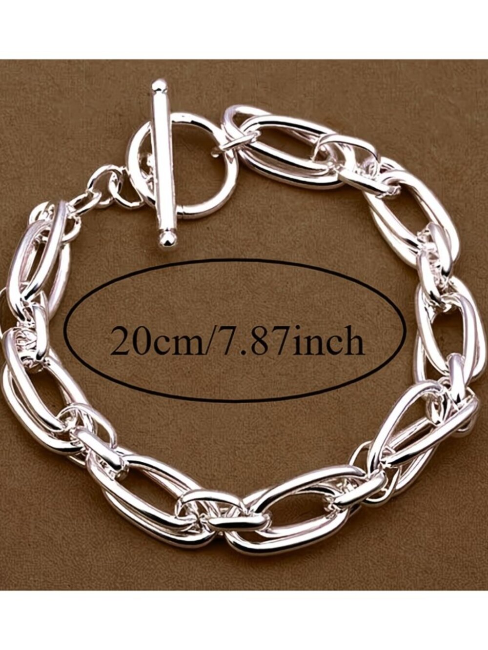 Double Cable Chain Bracelet with Toggle Closure 925 Sterling Silver Plate Unisex - Picture 6 of 6